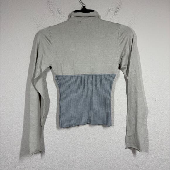 Zara Size Small Sweater Mock Neck Gray Corset Style Knit Two Toned Long Sleeves - Picture 3 of 10